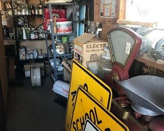 Old Scales, Old Road Signs, Glassware & more!!!
