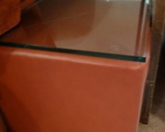 Leather glass top side table