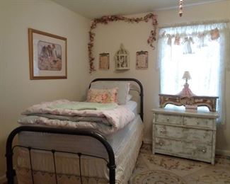 TWIN IRON BEDS AND GREAT DECOR