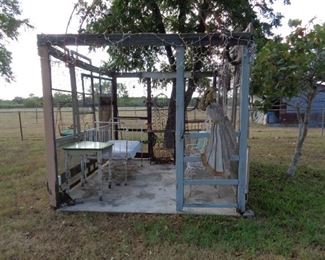 OLD IRON PIECES USED AS PATIO ACCENTS