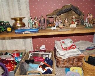 Nativity set, linens, sewing and craft