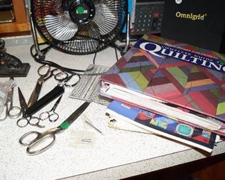 scissors, pinking shears, quilt books, quilt temp plates