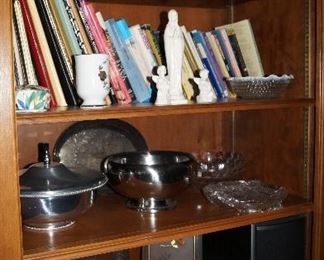 books, silver plate, serving pieces