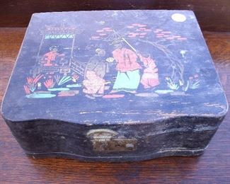 ANTIQUE HANDMADE WOODEN ASIAN SILVERWARE BOX