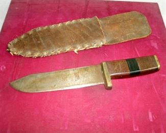 VINTAGE LARGE BOWIE KNIFE WITH LEATHER SHEATH