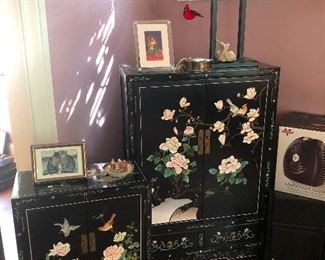 Early 60's black lacquer asian cabinets straight from the office of Bertram Cooper of Sterling Cooper of Mad Men okay I'm obsessing