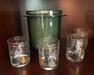 Cool James Bond 60s bar glasses and ice bucket, complete with Sean Connery DNA on the rims (probably)