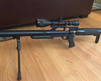 Texan SS AirForce Mod. R0001 with scope and bipod air gun this looks gnarly I bet you could scare a bear with this thing.