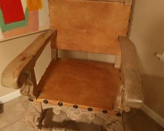 Antique Wood & Leather King's Chair: $300