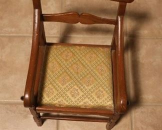 Child's Antique Wooden Chair with Upholstered Seat: $40