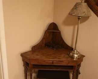 Antique Corner Wooden Desk + Stool: $300