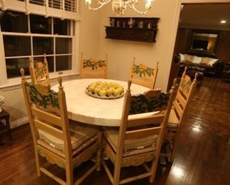 Solid Marble Dining Table & Hand Painted Wood/Woven Dining Chairs (sold separately) from Mexico City - $1900