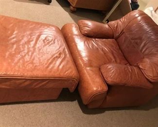 Saddle Colored Leather Chair & Ottoman : $250
