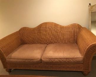 Wood Woven Couch with Leather Cushions: $300