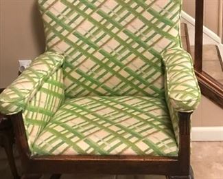 Antique Wooden Upholstered Arm Chair: $300
