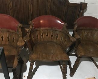 Set of 4 Old English Carved Wood + Leather Chairs