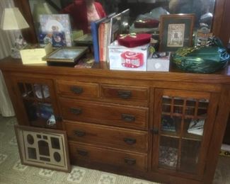 Large Oak Cabinet with Glass Doors