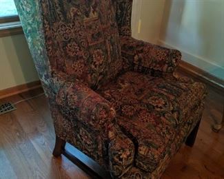 Wing back chair with 2 matching throw pillows