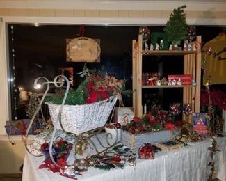 Old wicker sled, vintage Christmas decor
