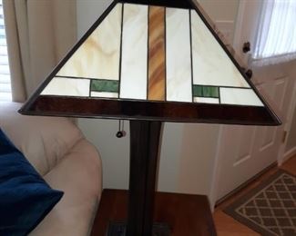 Mission Style Lamp with Leaded Glass Shade