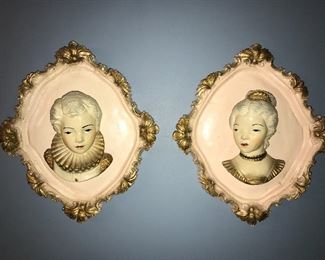Vintage plaster portrait pair.