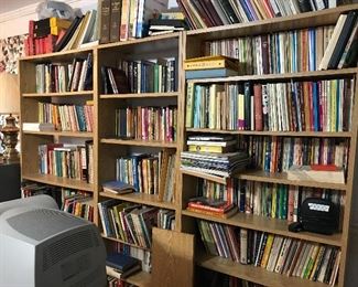 Several bookcases, light oak color, wood and wood products. They’ve held this book collection for decades and never failed—not even bowing!

Books are nearly all on themes of the Bible, Christian teaching and preaching, theology, church growth, personal Christian life and evangelism.