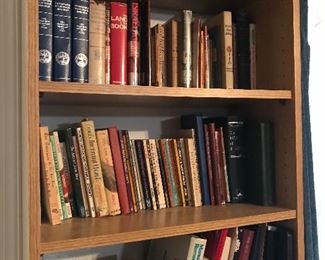 Several bookcases, light oak color, wood and wood products. They’ve held this book collection for decades and never failed—not even bowing!

Books are nearly all on themes of the Bible, Christian teaching and preaching, theology, church growth, personal Christian life and evangelism.