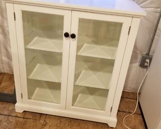 Pottery barn white cabinet with glass doors.  33" x 18" x 3ft high