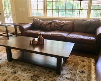 Oversized (length 9’6”) brown leather sofa by Restoration Hardware