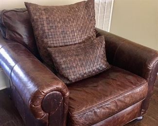 Brown leather chair by Restoration Hardware