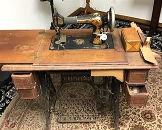 Antique Singer Treadle Sewing machine with contents