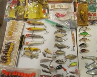 vintage fishing lures and 2 large tackle boxes