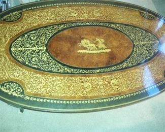 Ornate Chariot Inlay Coffee Table by Cuomo 