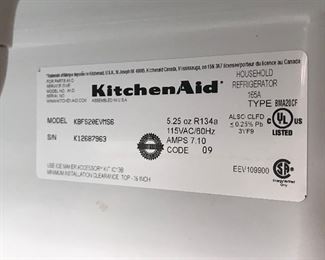 KitchenAid Counter Depth French Door Bottom Freezer Refrigerator Model KBFS20EVMS6. Great condition!