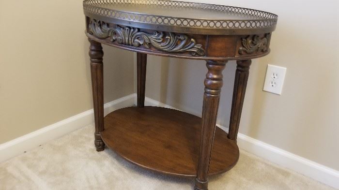 Wood Table with Intricate Metal Top