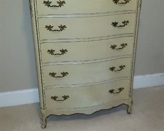 Antiqued Painted French Provençal Bedroom Suite (Dresser with Mirror, Chest of Drawers, Nightstand)