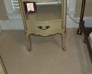Antiqued Painted French Provençal Bedroom Suite (Dresser with Mirror, Chest of Drawers, Nightstand)