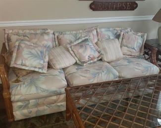 5 Pc Rattan Sofa, Settee, Coffee & 2 Side Tables
