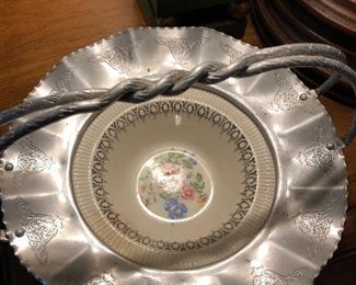 Interesting aluminum/ porcelain handled bowl. 