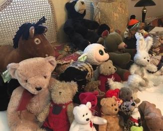 Variety of stuffed toys and Beanie Babies