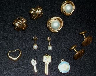 14kt gold earrings, charms, cuff links are 10kt