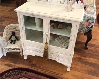 Two door glass front chalk painted cabinet 