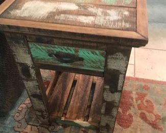 Pair rustic painted end tables