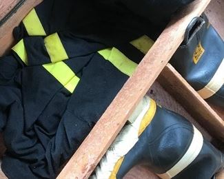 Complete fireman’s suit w boots and hat 