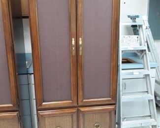 Bookcase / Storage Cabinet - Glass and Wood Shelves behind 4 Doors