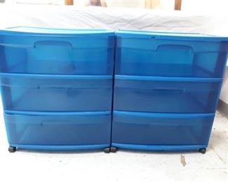 Blue Plastic Rolling Storage Bins (2)