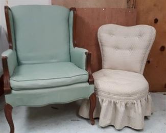 Lt. Blue Wingback Arm Chair and Skirted Vanity Chair