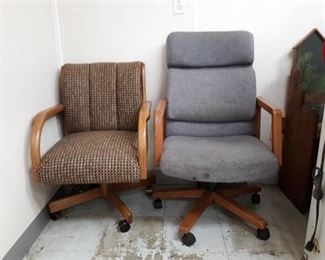 Two Fabric Upholstered Rolling Desk Chairs
