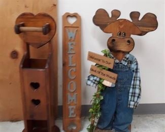 Moose Standing Décor, Welcome Sign, Wood TP Holder
