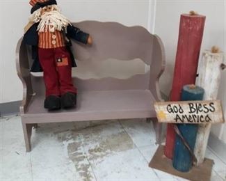 Wood Doll Bench, Santa Doll and Wood Candle Décor